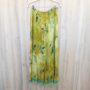 VTG Carole Little Womens Maxi Skirt Sz 12 Yellow Beaded Forest Fairy Boho Earthy